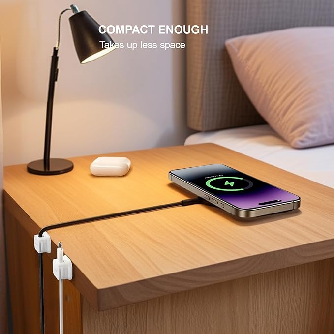 15 Pack Magnetic Cable Clip Organizer Cord Holder, Picozon Adhesive Cable Management, Wire Phone USB Charger Cable Holder, Keeper Organizer for Office Home Desktop Table - White