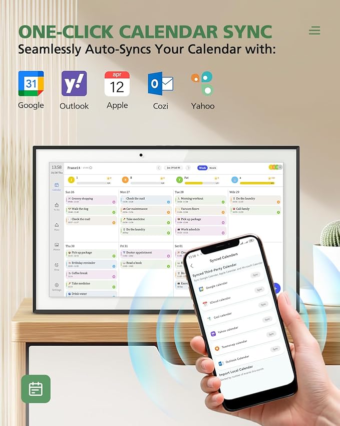 10.1 Inch Digital Calendar Chore Chart, Smart Digital Calendar Wall Planner Picture Frame with HD Touch Screen, Desk & Wall Mount Planner for Family Schedules(White)