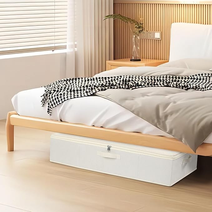 Under Bed Storage Containers, Storage Bins With Lids, Clothes Organizers for Blanket, Pillows, Shoes, Beige, 2 Pack, 23.6 x 11.8 x 5.9 Inch