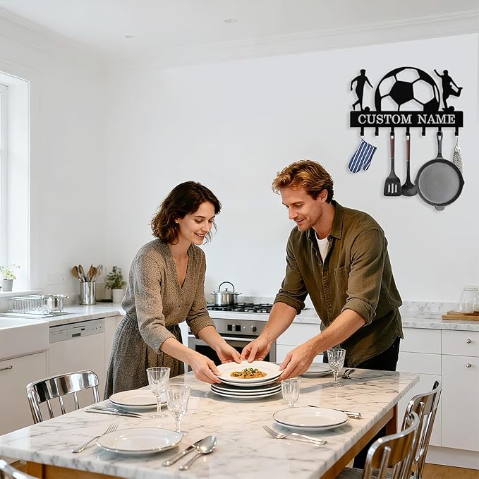 Personalized Football Key Holder Wall Mount, Custom Metal Key Rack Key Holder with Name, Deer Cabin Wall Keys Hanger with Hooks for Entryway, Front Door, Hallway, Kitchen, Living Room