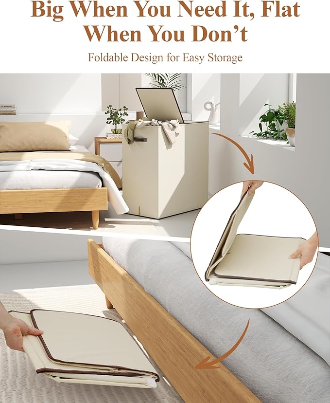 YECAYE 150L Extra Large Laundry Hamper with Lid – Foldable Double Laundry Hamper with Removable Liner – 2 Section Clothes Basket, Dirty Clothes Basket for Bedroom, Bathroom, Laundry Room,Beige