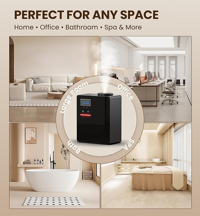 Waterless Essential Oil Diffuser 5000 Sq.Ft Coverage for Large Home, Hotel, or Office, 200ml Cold Air Scent Diffuser Machine with Bluetooth App Control, Quiet No-Heat HVAC Fragrance Diffuser