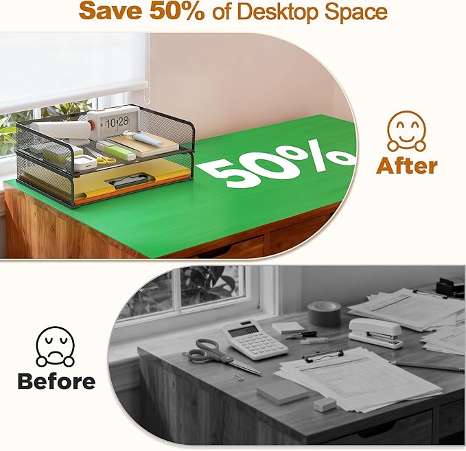 YINGHUA 2-Pack Metal Mesh Stackable Paper Letter Trays Organizer for Classroom,Office Desk File Sorter Holder Organizer Storage Box for Letter/A4 Size Folder Documents-Black