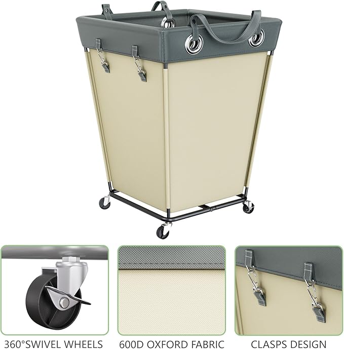 HILIUS Laundry Hamper with Wheels 210L Large Capacity Hamper Rolling Laundry Basket Extra Large Laundry Cart for Easy Transport Storage Basket Ideal for Dorm Laundry Room Bathroom Beige