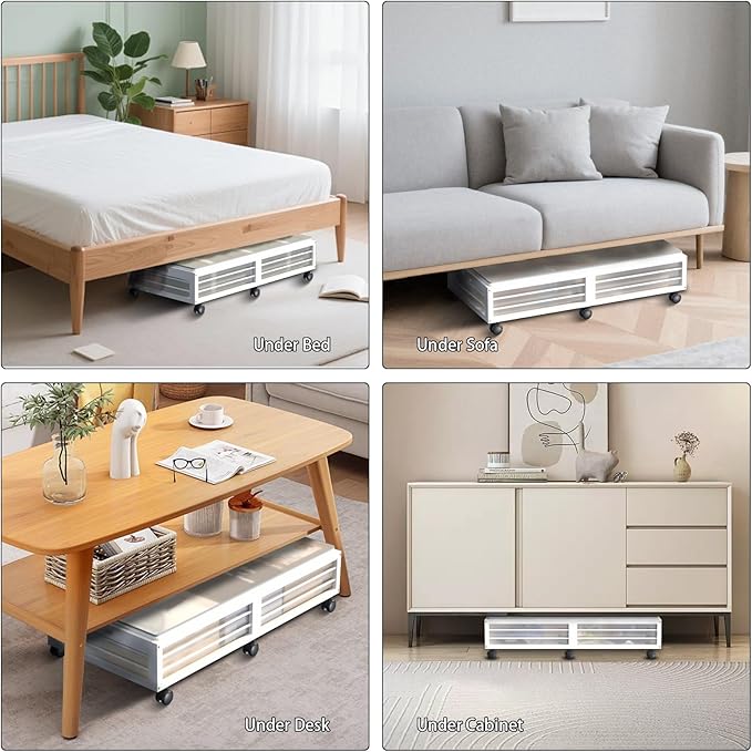 Under Bed Storage Containers with Wheels, Larger Bamboo Wood Under Furniture Storage Containers with Dust Bags，Rolling for Shoes Clothes