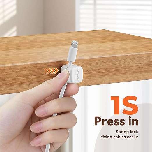 6 Pack Rotatable Cord Organizer,Spring Cable Clips Desk Cable Management Cord Holder Adhesive Phone Charger Cord Clips for Home Office Car Wall Nightstand Accessories White