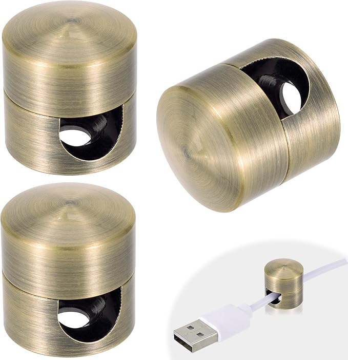 3 Sets Cord Holder Organizer for Nightstands, Adhesive Cable Clips Charger Organizers, Adjustable Metal Cord Holder Wire USB Cable Management for Office Desks Walls- Bronze