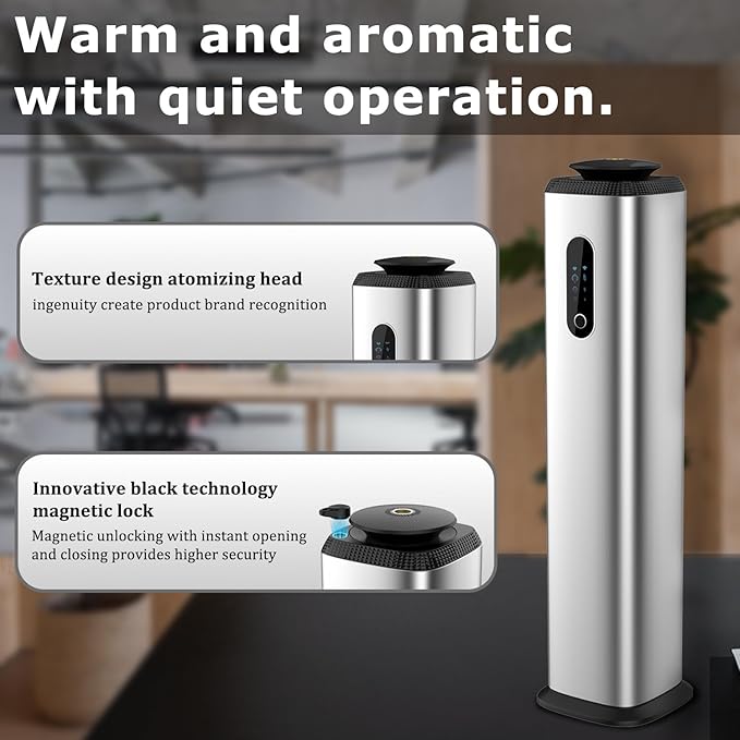 1000ML- Commercial Diffuser Machine Cover 10000 Sq Ft - Tower Hotel Scent Diffuser for Whole House - WiFi App Control -Scent Air Machine & Waterless Essential Oil Diffuser for Large Room - Silver