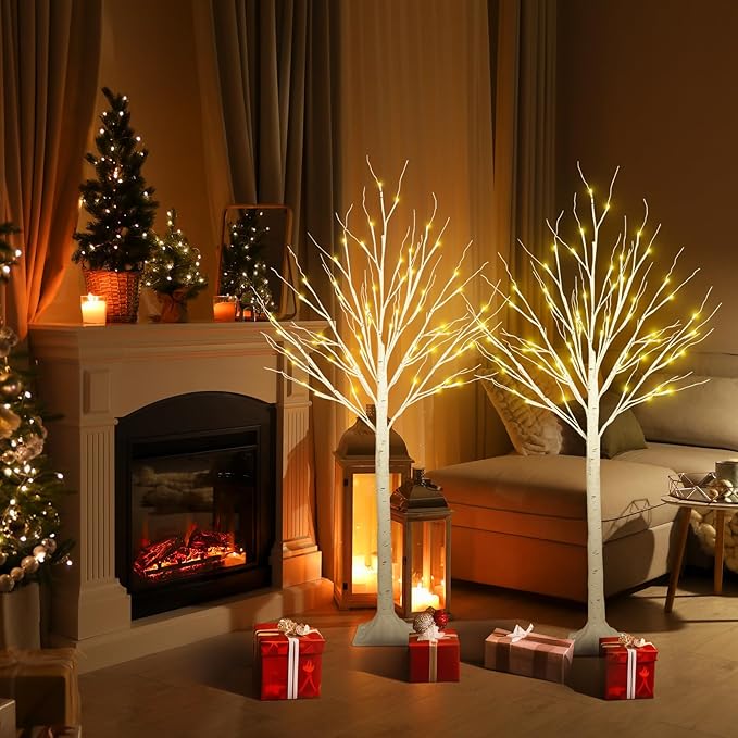 1-Pack 4FT Lighted Birch Trees (Higher Size & Floor Standing), 48 LED Twinkling Birch Christmas Tree Lights for Indoor & Outdoor, 2 Modes Warm White Tree Lights for Christmas Thanksgiving Home Decor