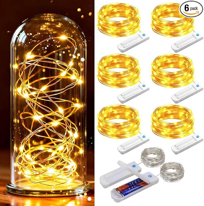 ZNYCYE 50 LED Fairy Lights with Timer,8.2Ft 8 Modes Battery Operated Fairy Lights, 6 Pack Mini Led String Lights for DIY Wedding Bedroom Mason Jar Vases Table Party Christmas Decoration (Warm White)