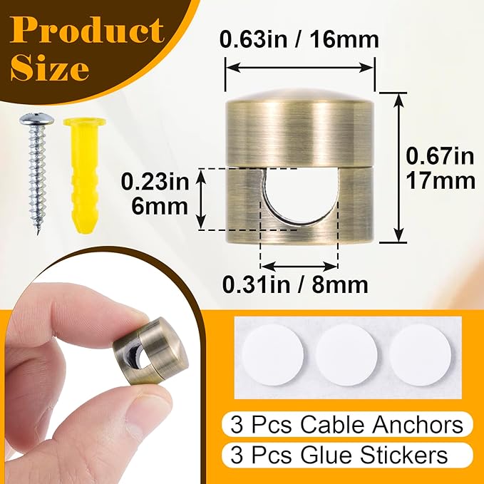 3 Sets Cord Holder Organizer for Nightstands, Adhesive Cable Clips Charger Organizers, Adjustable Metal Cord Holder Wire USB Cable Management for Office Desks Walls- Bronze