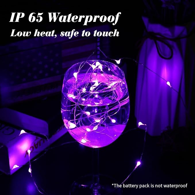 ZGWJ 6 Pack Fairy Lights Battery Operated with Remote, 7ft 20 LED Mini Fairy String Lights with Timer 8 Lighting Modes Waterproof for Halloween Christmas Tree DIY, Parties, Bedroom Decorations Purple