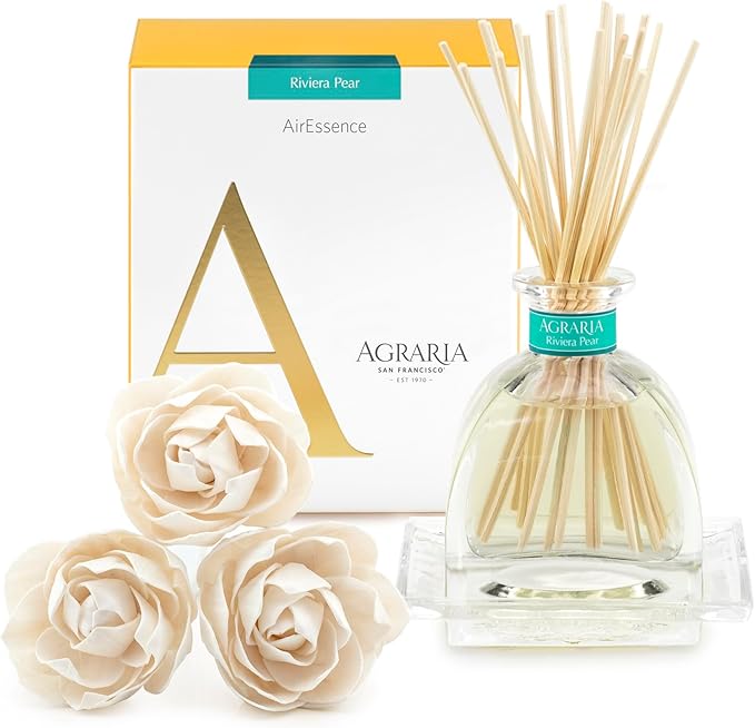 AGRARIA AirEssence Flower and Reed Diffuser Set, Handmade Sola Flower Botanical Home Fragrance Set, Scented Oil Reed Diffuser Gift for All Occasions