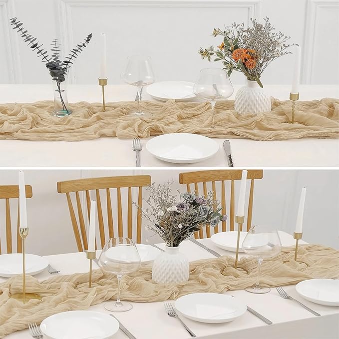10 Pack 10 Ft Cheesecloth Table Runner Beige Gauze Long Table Runners Boho Gauze Cheese Cloth Table Runner Rustic Sheer Runner for Wedding Party Table Decor ( 35 x 120 Inch )