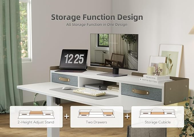 YDN Electric Standing Desk with Drawers, Adjustable Height Stand Up Desk, 48 inch Electric Sit Stand Computer Desk for Home Office, White