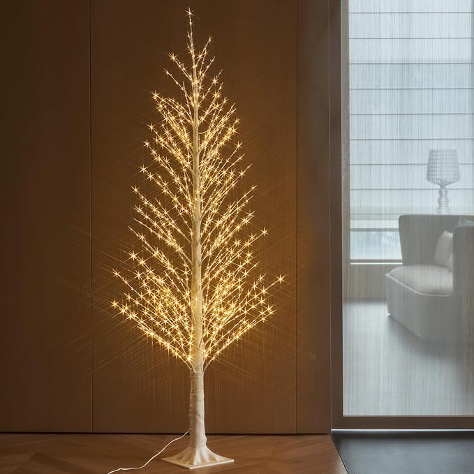 Fudios Lighted White Tree Alpine 6FT 810 LED Fairy Lights, Artificial Winter Twig Tree Lights Plug in for Christmas Indoor Outdoor Home Decoration