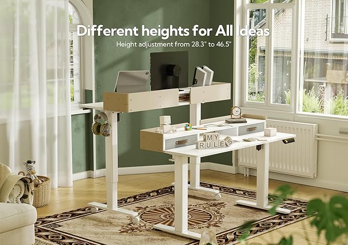 YDN Electric Standing Desk with Drawers, Adjustable Height Stand Up Desk, 63 inch Electric Sit Stand Computer Desk for Home Office, White