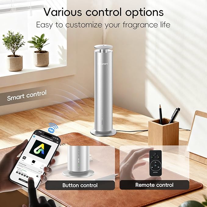 Waterless Scent Diffuser Kit-Include 2x120ml Essential Oils, Essential Oil Diffuser for Home, Hotel & Office, APP&Remote Control, Quiet Operation, Pets and Kids Friendly, Coverage 1000 Sq Ft