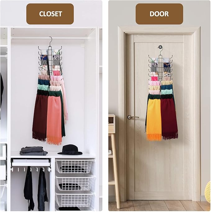 ZEDODIER Scarf Organizer Scarf Hanger for Closet, 2 Pack Rotatable Sturdy Hijab Holder Holds 40 Scarves, Space Saving Closet Organizers and Storage, Black