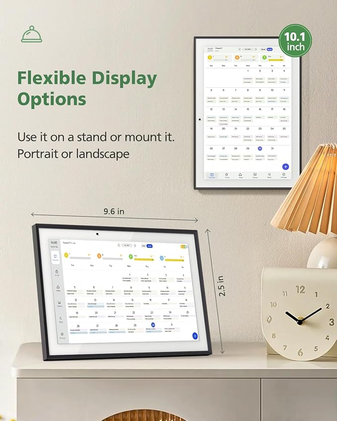 10.1 Inch Digital Calendar Chore Chart, Smart Digital Calendar Wall Planner Picture Frame with HD Touch Screen, Desk & Wall Mount Planner for Family Schedules(Black)