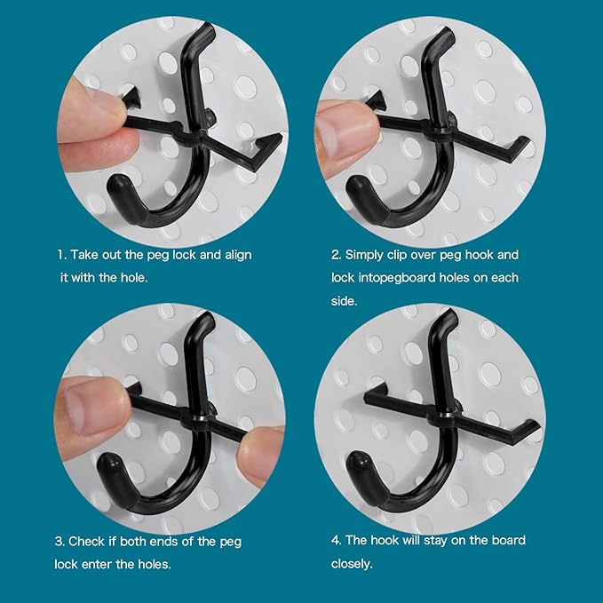 1/4 Inch Extra Thick Pegboard Hooks,Only Suitable for 1/4" Pegboard Board,Metal Pegboard Hooks for Hanging Storage (All Black, 60pcs L Hook)