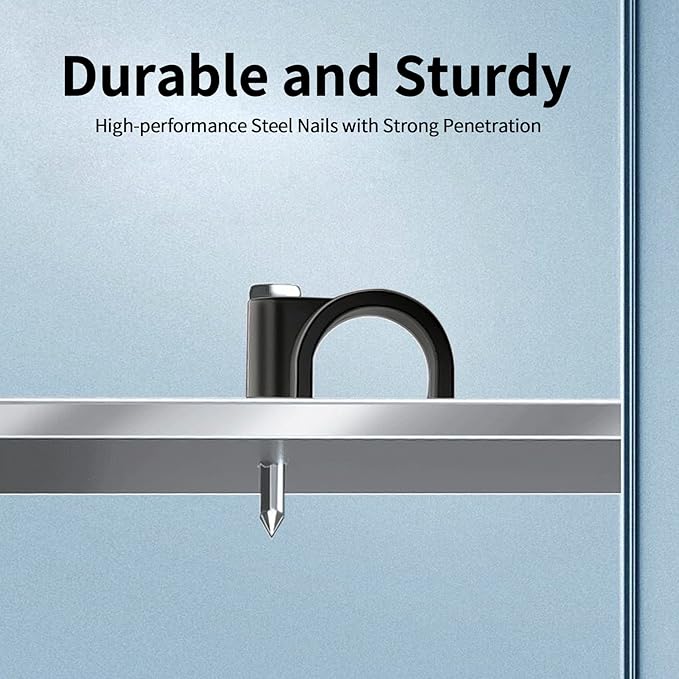 Cable Clips, 400 Pcs, 4mm 6mm 8mm 10mm, Wire Wall Clips with Steel Nails, Cable Management Organizer Clips, Cable Tacks Coax Holder Clips, RG6 RG59 CAT6 RJ45 Cable Cord Clips, Black