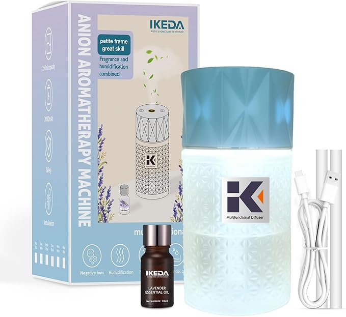 Essential Oil Diffuser with Night Light, 250ml Home Humidifier with Negative Ions, 3 Mode Ultrasonic Cool Mist Aroma Machine with 10ml Essential Oil (Blue, Sandwood)