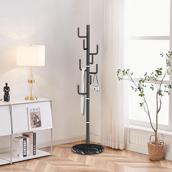 ZOZOE Metal Modern Coat Racks, Cactus Coat Rack Freestanding with Natural Marble Base, Coat Rack Stand with 8 Hooks, Coat Tree Hanger Stand for Bags, Hats, Entryway, Office