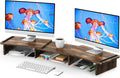 Zimilar Dual Monitor Stand Riser, Monitor Stand with Adjustable Length and Angle, Wood Monitor stand for desk, Monitor Riser for 2 monitors with Storage Space(Rust Brown Large)