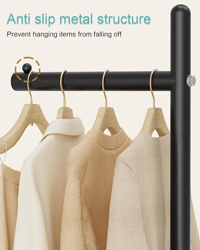 Yawinhe Metal Coat Rack, Coat Tree with Rock Base,L Shaped Freestanding Hall Tree, Clothes Hanger Stand Suitable for Bedroom, Hallway, Entrance,68.5 Inches High,Black,USMJ101B