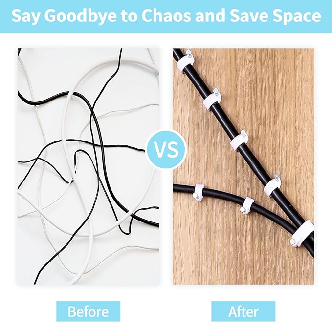 Cable Clips, 100 Pcs, 8mm, Wire Wall Clips with Steel Nails, Cable Management Organizer Clips, Cable Tacks Coax Holder Clips, RG6 RG59 CAT6 RJ45 Cable Cord Clips, White