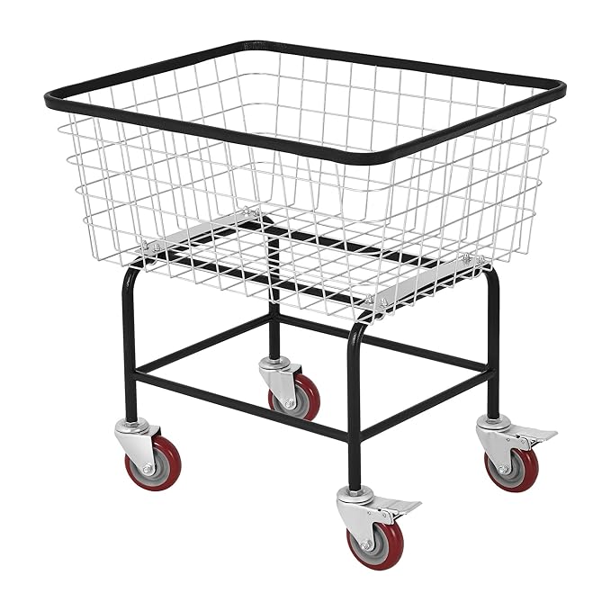 Wire Laundry Cart wtih Wheels, 2.5 Bushel Rolling Laundry Basket, Commercial Basket Carts for Laundry Room, Hotel, Home, Apartment Use, Durable Steel Frame with Galvanized Finish, 5" Casters