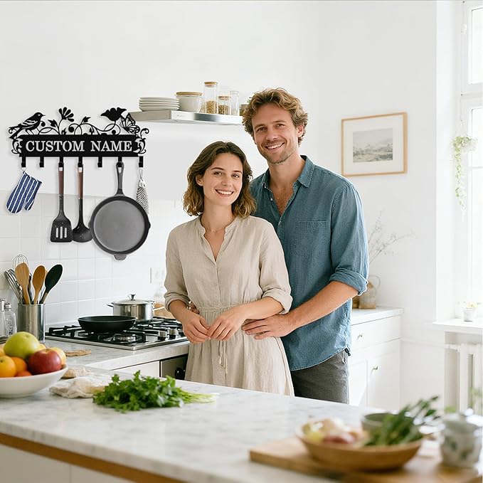 Personalized Bird Key Holder Wall Mount, Custom Metal Key Rack Key Holder with Name, Deer Cabin Wall Keys Hanger with Hooks for Entryway, Front Door, Hallway, Kitchen, Living Room