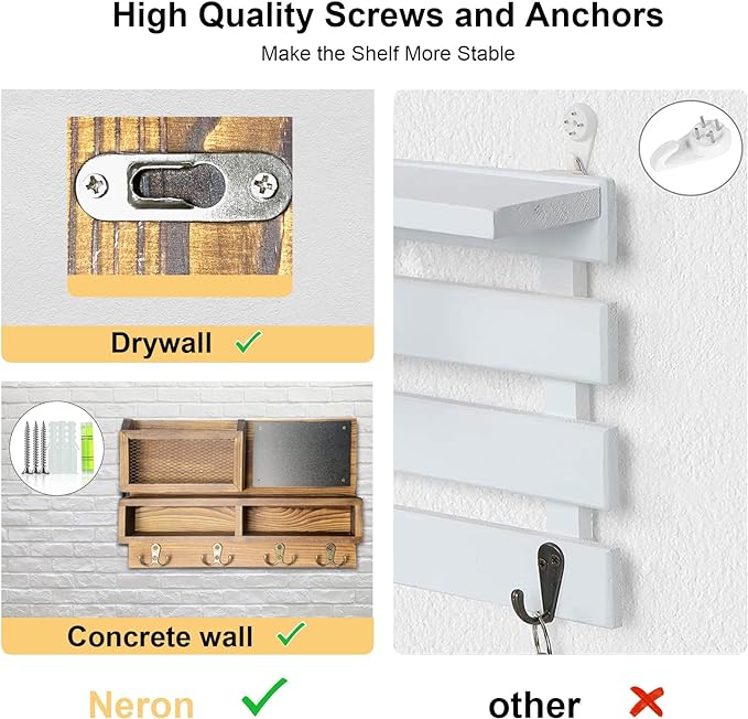 Key Holder for Wall, Mail Organizer Wall Mount with Key Hooks and Wallet Holder, Sunglasses Storage and Dog Leash Hanger, Decorative with 4 Double Hooks and Chalkboard