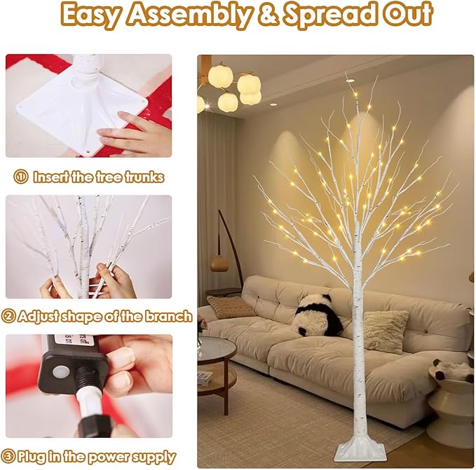 1-Pack 4FT Lighted Birch Trees (Higher Size & Floor Standing), 48 LED Twinkling Birch Christmas Tree Lights for Indoor & Outdoor, 2 Modes Warm White Tree Lights for Christmas Thanksgiving Home Decor