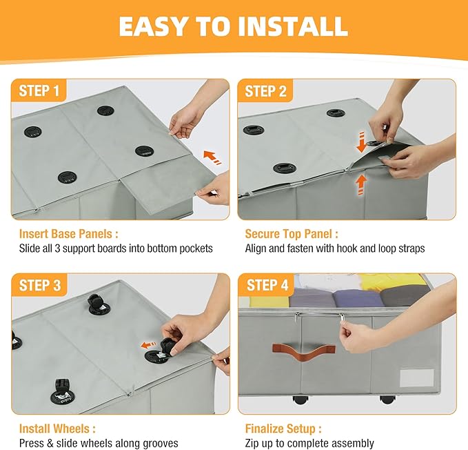 11 inch Under Bed Storage with Wheels, 2-Pack Underbed Storage Containers for College Dorms Bedrooms Organization, Foldable Under Bed Drawers for Comforters, Blankets, Clothes & Shoes, Grey