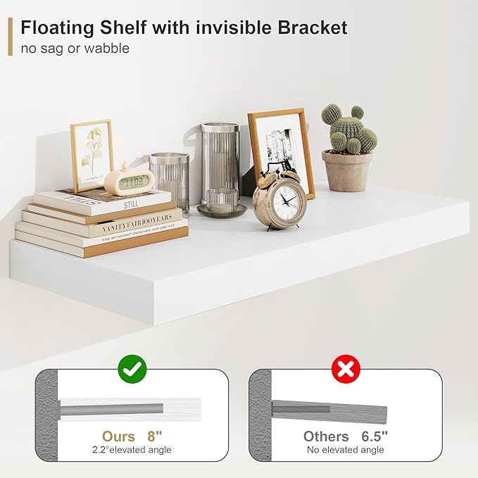 Heimlove White Bathroom Shelves Floating Shelves for Wall Shelf Over Toilet Long Wall Mounted Modern Farmhouse,48 x 12 Shelves with Invisible Brackets for Living Room, Kitchen, Bedroom