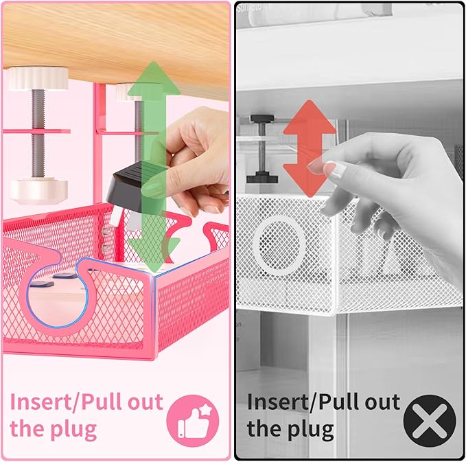 Under Desk Cable Management Tray Black, No Drill Desk Cable Wire Management Organizer with Clamp, PC Cord Organizer Accessories & Workspace for Office, Home（Pink）