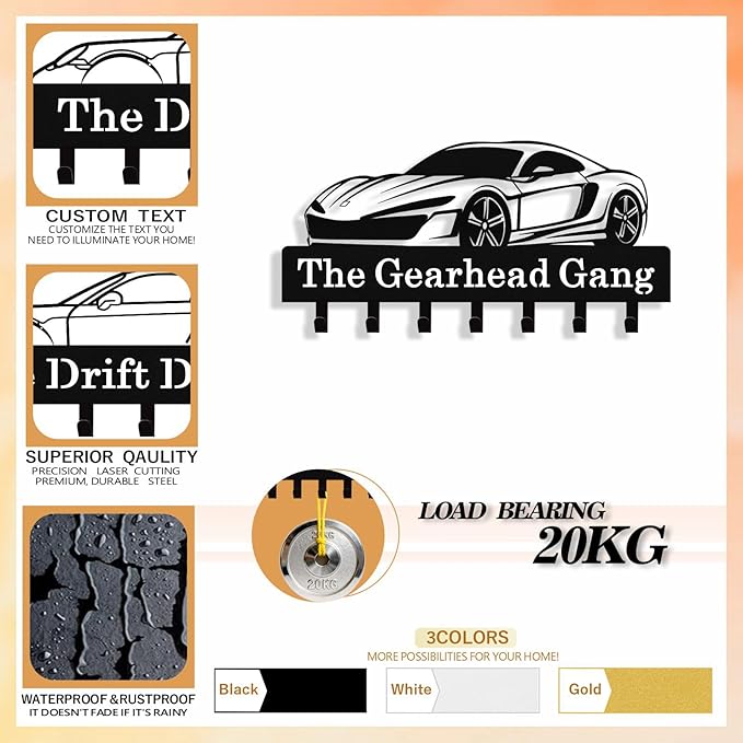 Personalized Car Key Holder Wall Mount, Custom Metal Key Rack Key Holder with Name, Deer Cabin Wall Keys Hanger with Hooks for Entryway, Front Door, Hallway, Kitchen, Living Room