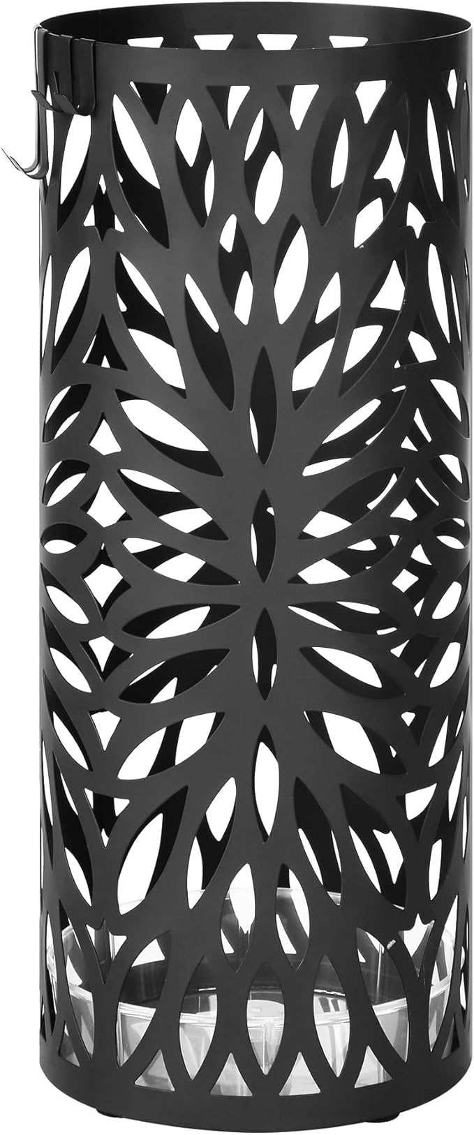 SONGMICS Umbrella Stand, Umbrella Holder for Entryway, Steel Round Umbrella Rack Freestanding, for Canes Walking Sticks, with a Detachable Drip Tray, 2 Long and 2 Short Hooks, Matte Black ULUC022B01