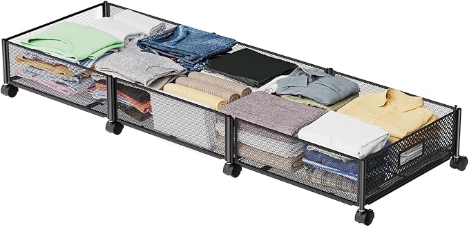 47.2'' Long Under Bed Storage on Wheels, 57.6L Large Capacity Rolling Under the Bed Storage Containers, Tool-Free Assembly Foldable Underbed Shoes Clothes Toy Drawers