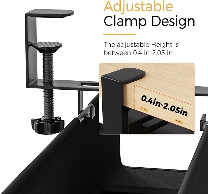 Under Desk Cable Management Tray 27.2" - No Drill Computer Wire Organizer Cable Tray, Cord Hider Clamp Mount with 16X Cable Ties PC Cables Management Cord Holder for Office/Home (Upgrade Fabric,Black)