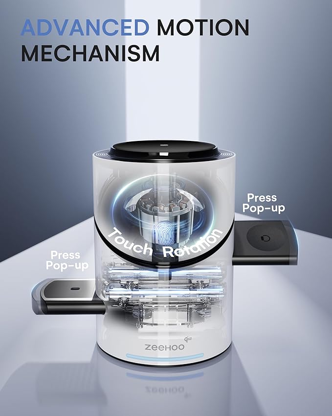 ZEEHOO 3 in 1 Charging Station for Apple Devices, Mag-Safe Charger Stand, Qi2 15W Auto-Rotating Wireless Charger for iPhone 17 16/15/14/13/12 Series& AirPods& iWatch(White)