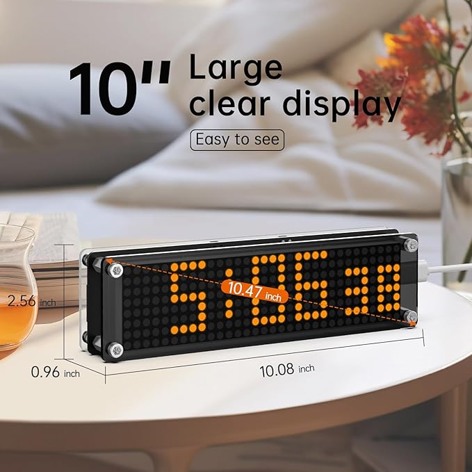 10 Inch Big Digital Clock with WiFi NTP Sync,Smart Large Display Digital Clock for with Seconds Options, DST, 12/24H Format, LED Matrix Desk Clock for Home and Office