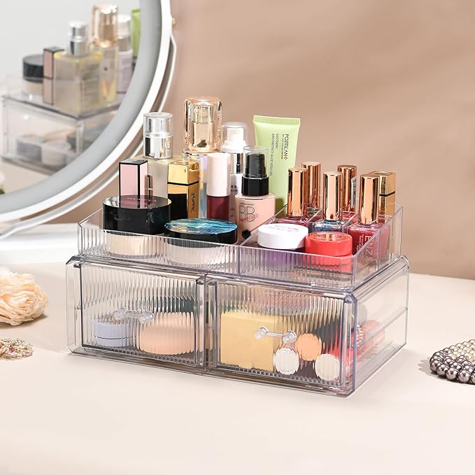 ZHIAI stackable storage drawer, cosmetic acrylic storage box, cosmetics and beauty product storage organizer, suitable for makeup room, bathroom, storage room
