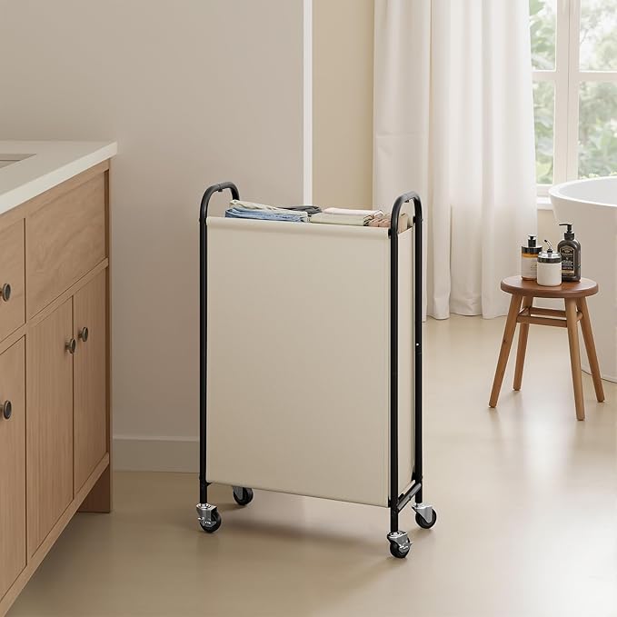 GRANNY SAYS 80L Slim Laundry Hamper with Wheels, Fabric Rolling Laundry Basket, Narrow Clothes Organizer, Tall Hamper for Closet, Laundry Room, Bathroom, Beige
