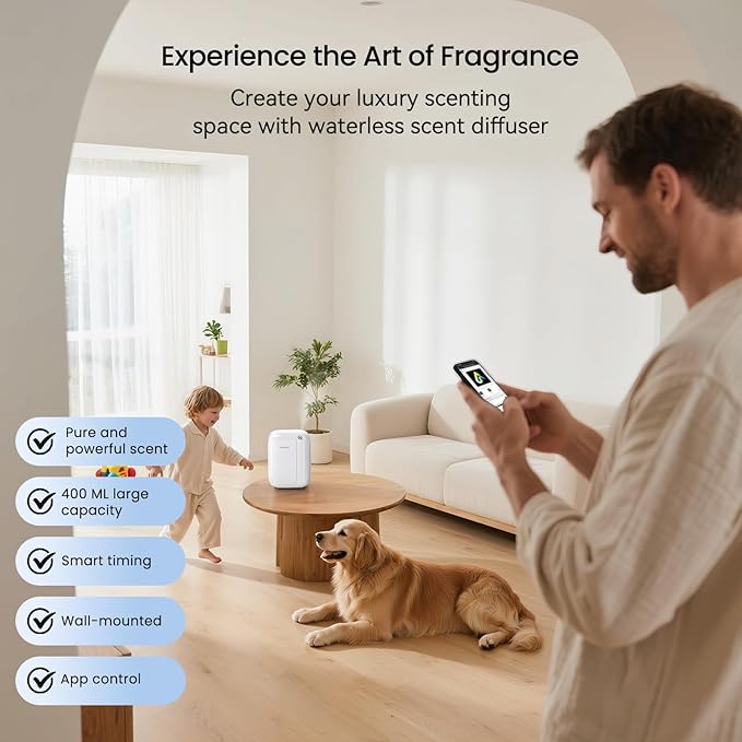 Waterless Essential Oil Diffuser,(2 * 50ml Fragrances Included) 3000 Sq.Ft Coverage 400 ml Large Capacity Hotel Scent Diffuser,Cold Air Tech, App & Button Control,Scent Diffusers for Home Large Room