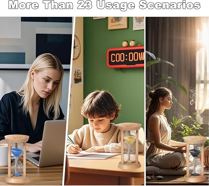 10 Minute Wooden Sand Timers, Bamboo Black Sand Hourglass for Productivity, Meditation & Decor, 10 Min Reloj De Arena for Kitchen, Office, Yoga, Game, Classroom