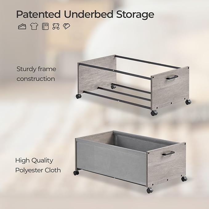 Under Bed Storage with Wheels, Wooden Under Bed Drawers On Wheels, Rolling Under Bed Shoe Storage, Space Saving,70L