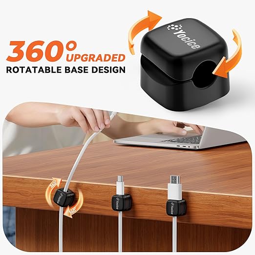 10 Pack Rotatable Cord Organizer,Spring Cable Clips Desk Cable Management Cord Holder Adhesive Phone Charger Cord Clips for Home Office Car Wall Nightstand Accessories Black